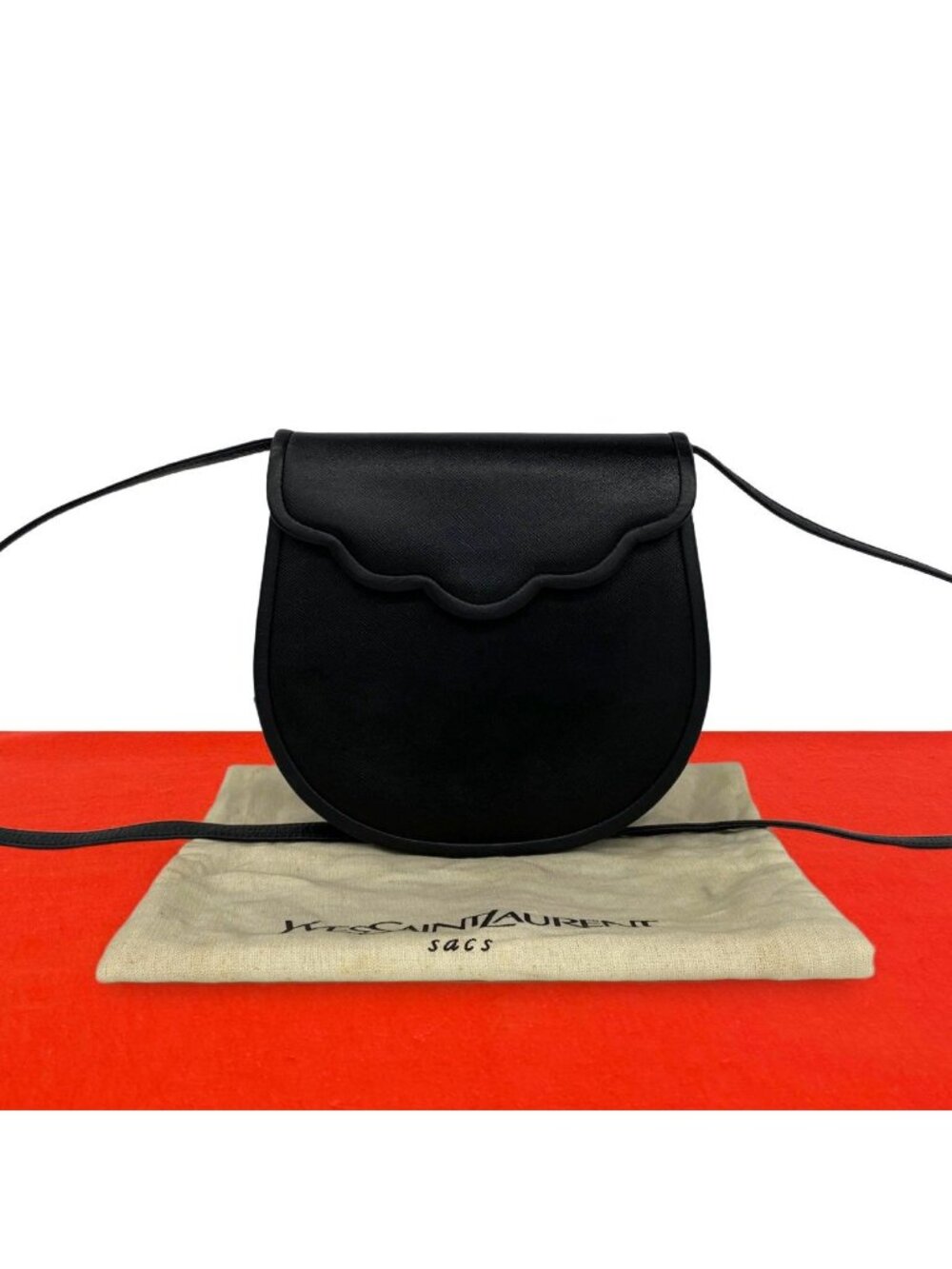 Saint Laurent Vintage Scallop Leather Mini Shoulder Bag Pochette Black